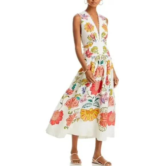 Farm Rio NEW Floral Insects Off White V Neck Sleeveless Maxi, M - Picture 2 of 10